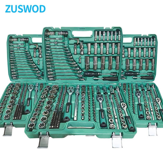 216-Piece Professional Socket Set 1/4" 3/8" 1/2" Drive - S2 & CR-V Steel Ratchet Wrench Kit with Deep & Standard Sockets for Auto Repair Automotive Mechanic