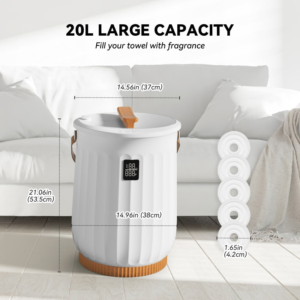20L Deluxe Towel Warmer Bucket with Digital Display & 4 Timer Modes 15/30/45/60 Min - Auto Shut Off Self-Closing Lid, Spa-Quality Fast Heating for Bathroom Home Hotel Spa, White