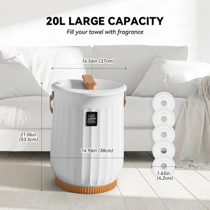 20L Deluxe Towel Warmer Bucket with Digital Display & 4 Timer Modes 15/30/45/60 Min - Auto Shut Off Self-Closing Lid, Spa-Quality Fast Heating for Bathroom Home Hotel Spa, White