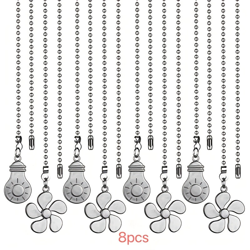 Eight-Piece Ceiling Fan Pull Chain Extension Set with Leaf and Bulb Pendants in Five Finish Options