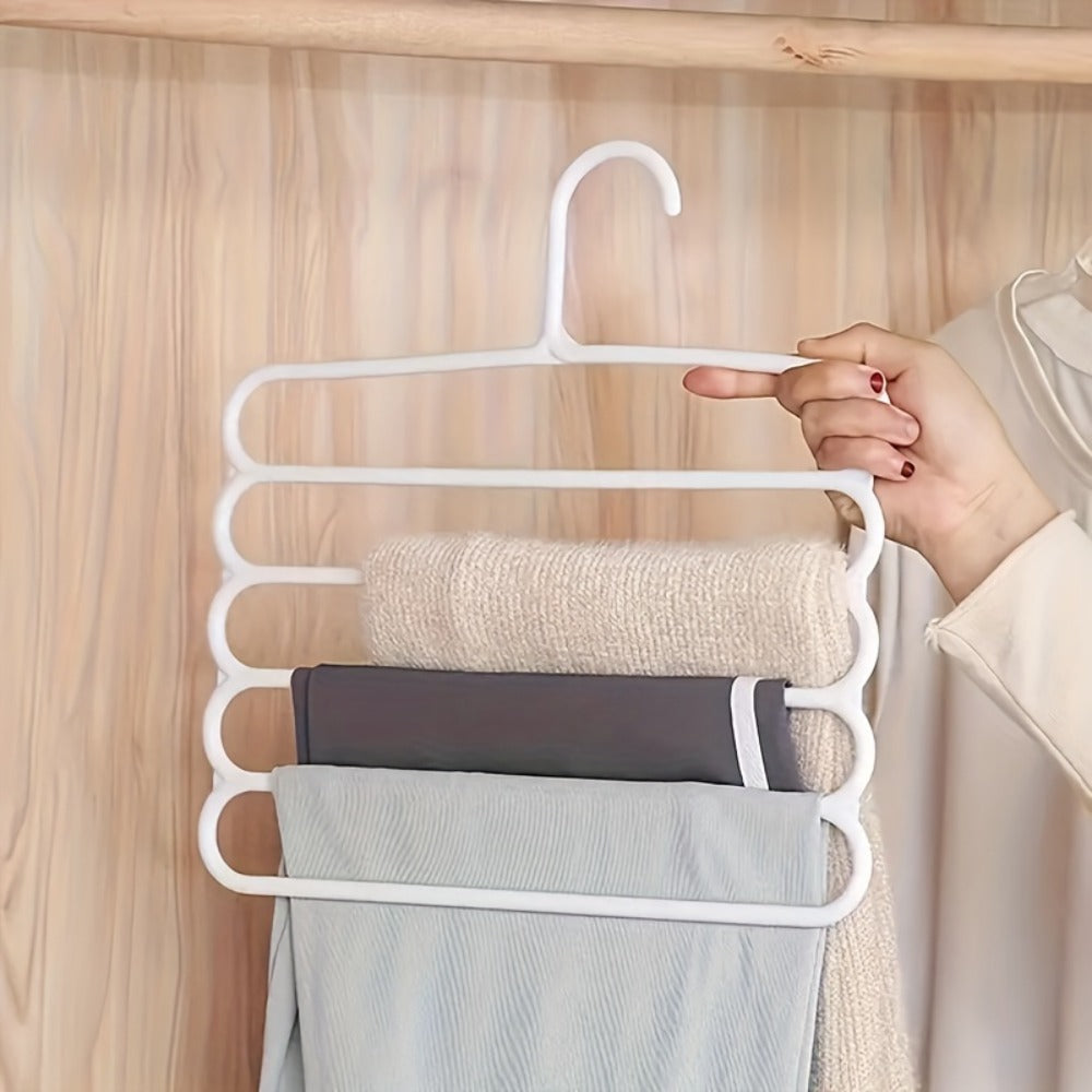 Five-Layer Vertical Pants Hanger Set with Five Blue Multi-Tier Racks for Closet Storage and Scarves