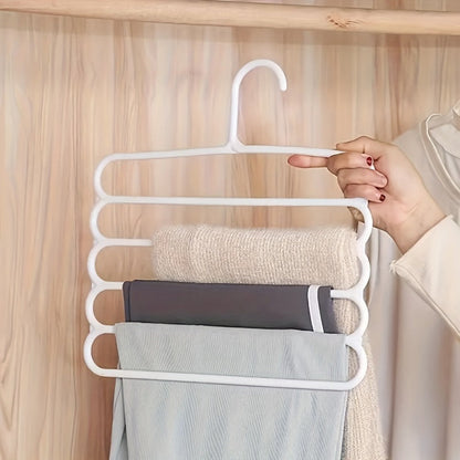 Five-Layer Vertical Pants Hanger Set with Five Blue Multi-Tier Racks for Closet Storage and Scarves