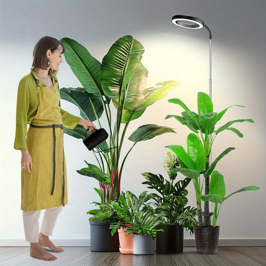 Plant Light Full Spectrum Gooseneck 360° | 3 Color Modes 10 Dimming Levels 3/6/12H Timer 65'' Telescopic Pole | Indoor Grow Lamp Large Plants Black White