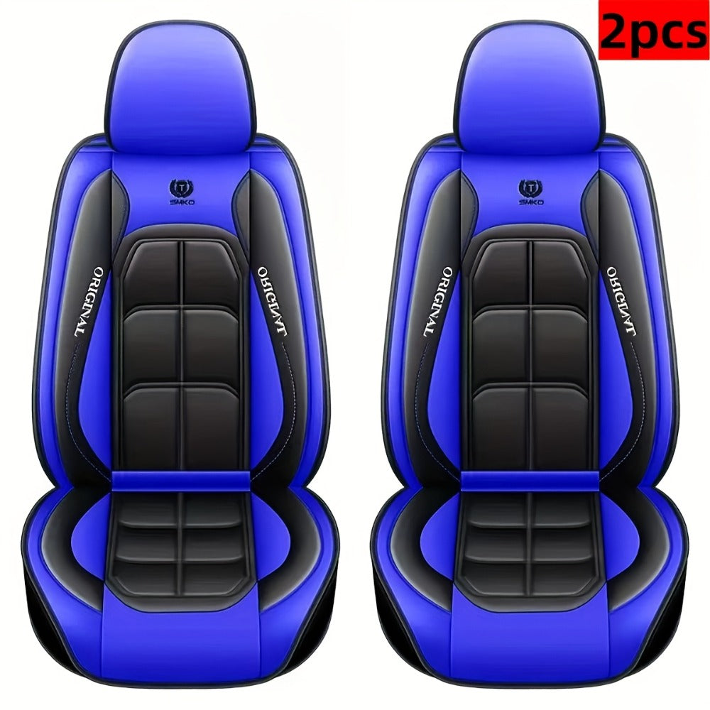 Car Seat Covers Sporty Faux Leather Full-Coverage Front Seat Design in Green or Blue Options