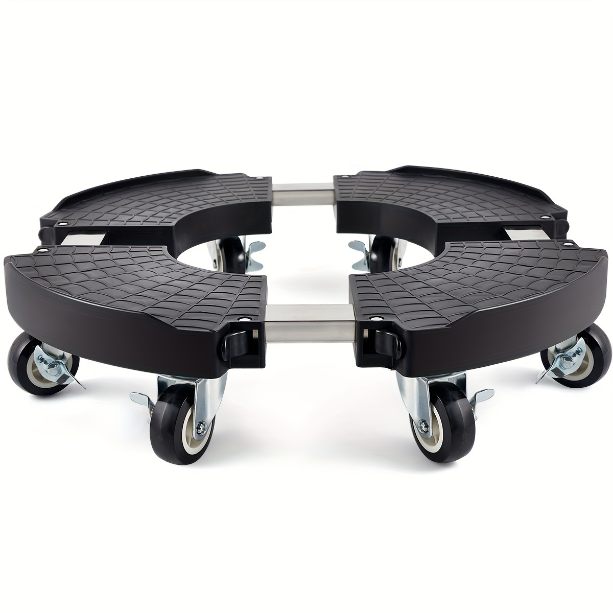 Adjustable Round Black Plant Caddy with Eight Lockable Casters for 8 to 22-Inch Pots and Containers