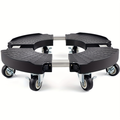 Adjustable Round Black Plant Caddy with Eight Lockable Casters for 8 to 22-Inch Pots and Containers
