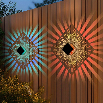 Solar Fence Lights Outdoor - Metal Step Wall Light for Garden Pillar Patio Courtyard Multicolor & Warm LED Decor
