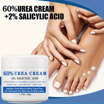 50g Jar of 60% Urea and 2% Salicylic Acid Foot Cream with Jojoba, Avocado and Aloe Labeling