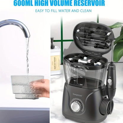 600 ml Desktop Water Flosser in Black with 10 Pressure Levels, Eight Nozzles and Large Tank