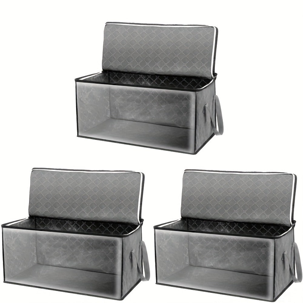 Storage Bag Set, 3-Piece Gray Foldable Closet Organizers with Clear Front Windows, Zipper Closures and Carry Handles