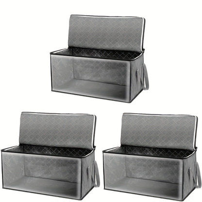 Storage Bag Set, 3-Piece Gray Foldable Closet Organizers with Clear Front Windows, Zipper Closures and Carry Handles