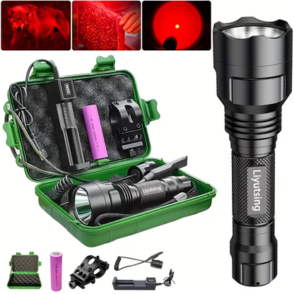 Night Hunting Flashlight with Remote Control Switch – 350 Yards High Power Green Red White Light, 18650 Rechargeable, Multiple Mounts for Hunting, Fishing, Camping & Beekeeping, Best Gift for Men