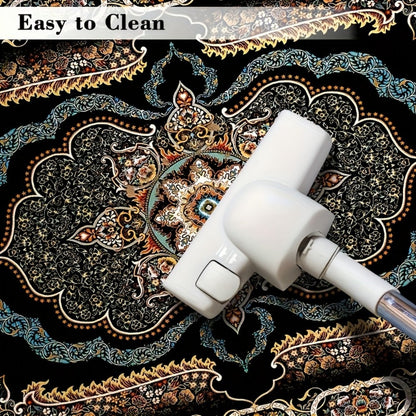 Area Rug Bohemian Floral Velvet in Four Machine-Washable Sizes with 100% Polyester Cut Pile