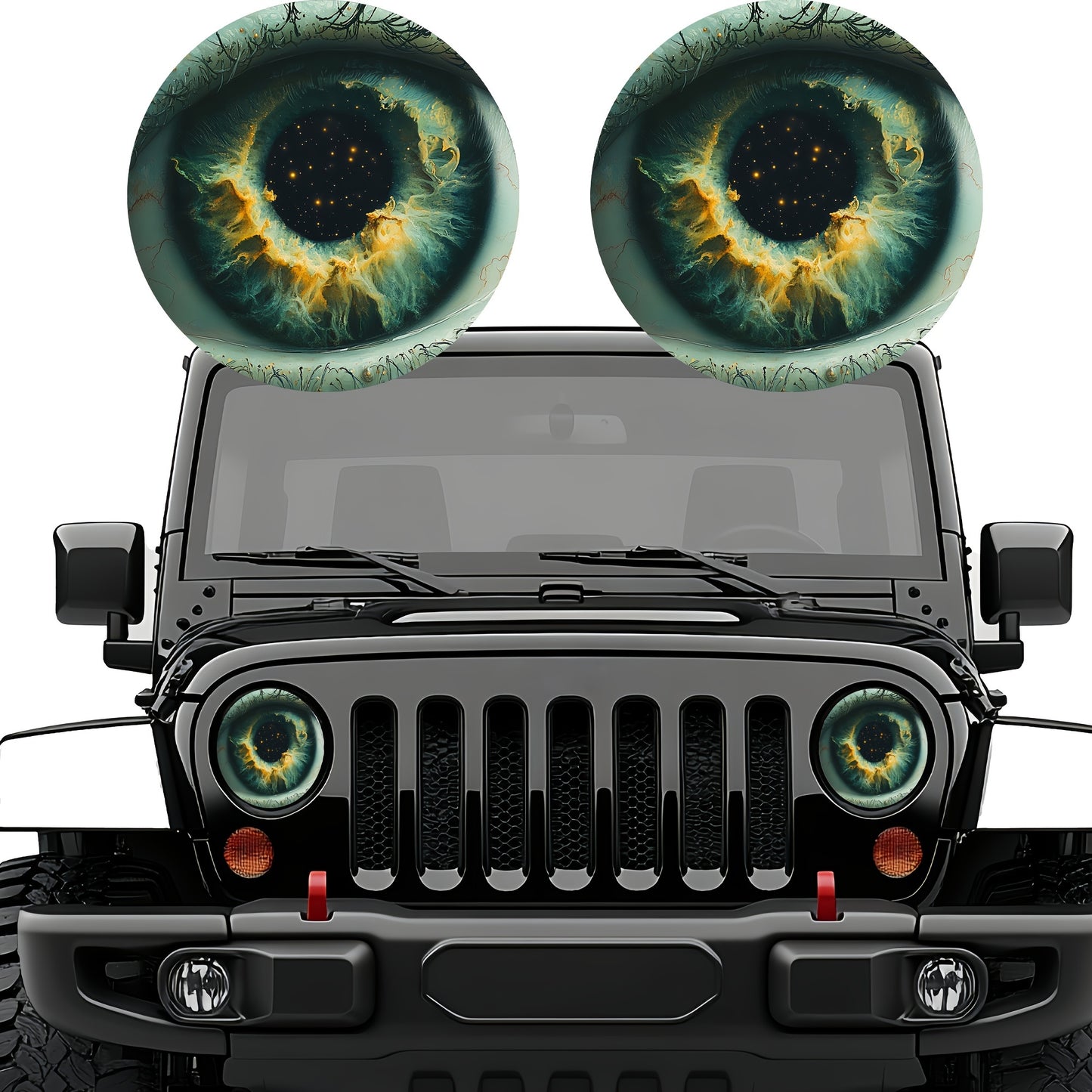3D Beast Eye Headlight Stickers – Funny Car Headlight Decals for Jeep Round Headlights, Truck Body, Bumper & Window Decoration, Reusable PVC Glossy Stickers (1 or 2 Pairs)