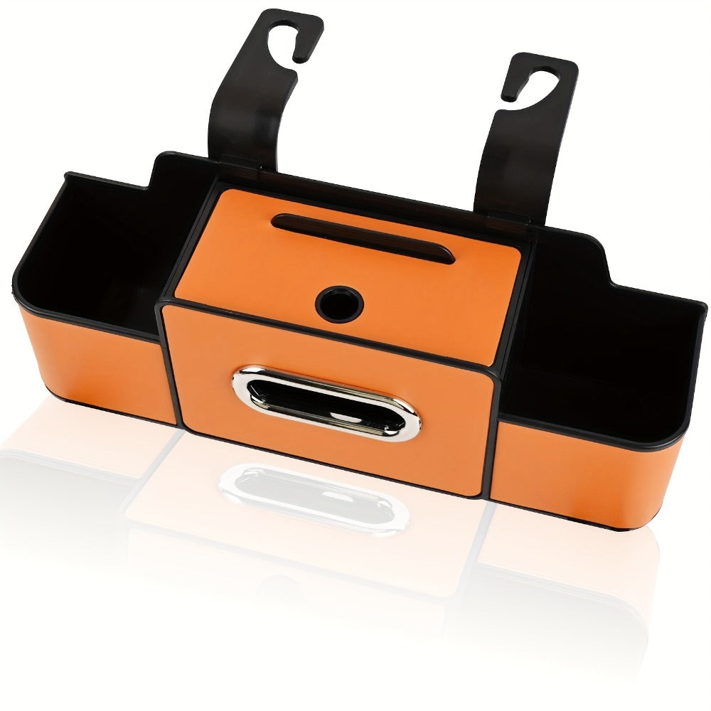 Car Backseat Organizer with Dual Cup Holders, Tissue Box & Hooks – Multi-Function Back Seat Storage for SUV, Sedan & Minivan | Brown, Orange, Black, Cream