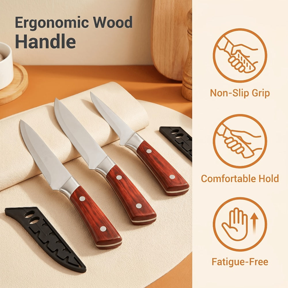 Kitchen Knife Set 3-Piece Hand-Forged Stainless Steel Boning, Fillet and Carving Knives with Optional Sheath