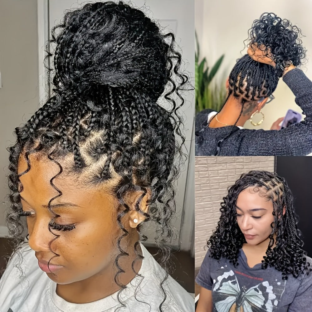 Sixteen-Inch Braided Wig with Full Lace Cap, Curly Ends and Four Black or Multicolor Checkout Options