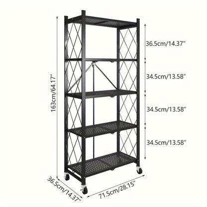 Rolling Storage Shelf with Wheels 3 4 5 Tier Foldable Office File Rack Mobile Floor Standing Organizer for Home Office Black White