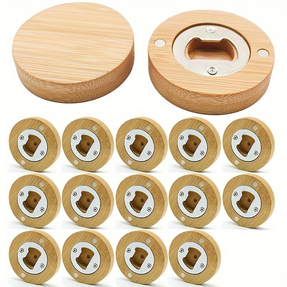 Round Bamboo Magnetic Bottle Openers in 20-, 40-, 80- or 160-Piece Packs for Party Favors and Gift Sets