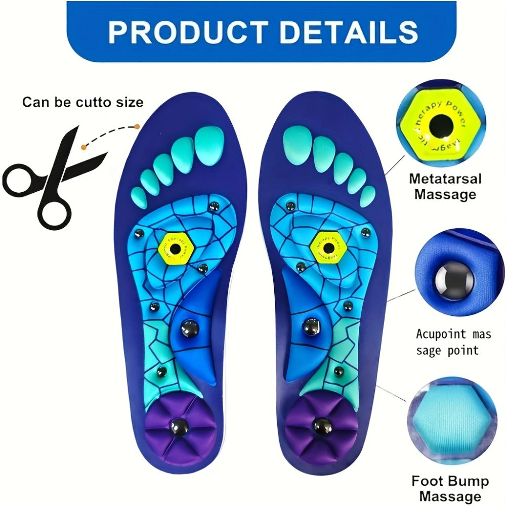 Red or Blue Full-Length Textured Shoe Insoles with Zoned Footbed Pattern in US 4-7, 8-11 and 12-15 Sizes