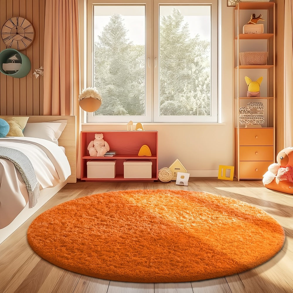 Area Rug Fluffy Faux-Fur Shag in Solid, Tie-Dye and Ombre Colors with Six Retained Room Sizes