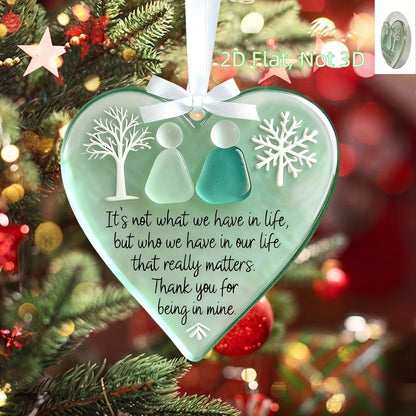 Fifteen-Piece Mint Green Heart Friendship Ornament Set with White Hanging Ribbons and Printed Message