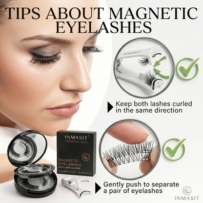 INMASIT Magnetic False Eyelashes Set with Round Storage Case and Applicator in Black or Pink