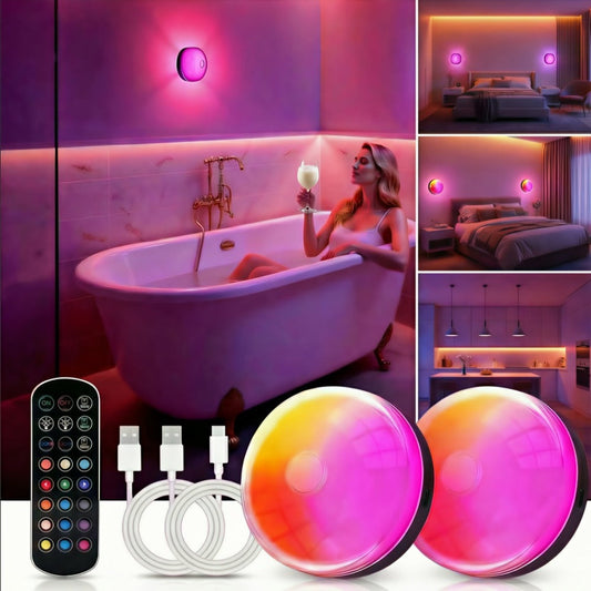 RGBW Wall Sconce Light Rechargeable Magnetic Mount – 15 Color Changing Remote Control Dimmable Timer Battery Operated LED Ambient Lamp for Bathroom Closet Hallway Bedroom Party Decor – 2/4 Pack