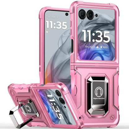Motorola Razr 2024 Case Defender Metal Magnetic Ring Stand Hybrid Cover – Heavy Duty Shockproof TPU PC Armor with Kickstand & Magnetic Car Mount Compatibility