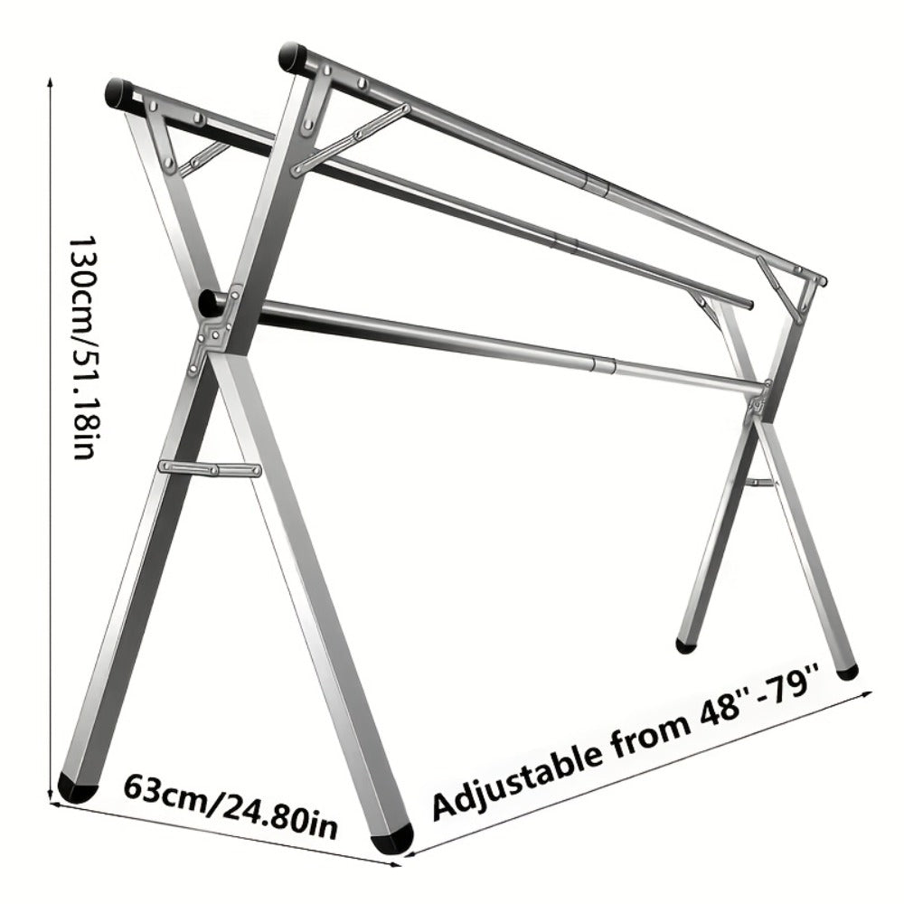 Clothes Drying Rack Collapsible Freestanding, Heavy Duty Stainless Steel Laundry Drying Rack Indoor Outdoor, Adjustable Garment Rack 63" & 79" with Clips