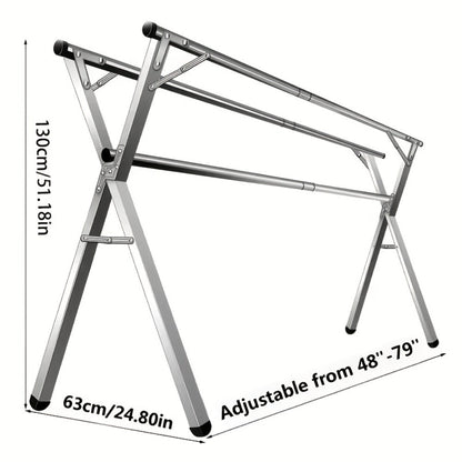 Clothes Drying Rack Collapsible Freestanding, Heavy Duty Stainless Steel Laundry Drying Rack Indoor Outdoor, Adjustable Garment Rack 63" & 79" with Clips