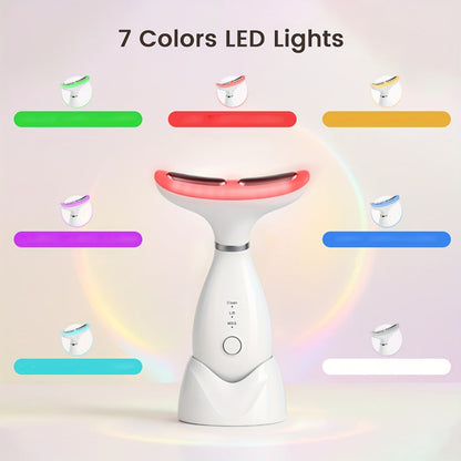 LED Neck Massager 7-Color Light Therapy Vibrating Face & Neck Skin Tightening Device — USB Rechargeable Portable Electric Facial Massage Tool Anti-Aging Beauty Gift