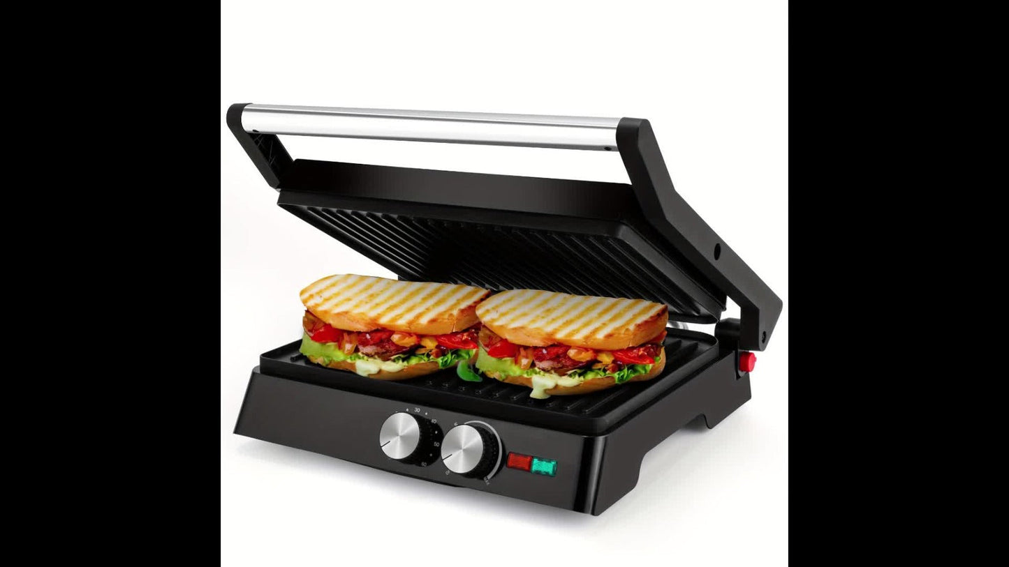 Panini Press Grill 3-in-1 Electric Indoor Grill with Non-Stick Plates - 180° Flat Grill Sandwich Maker with Floating Hinge Grease Tray Temperature Control, Compact Countertop Grill for Home Dorm Office