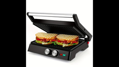 Panini Press Grill 3-in-1 Electric Indoor Grill with Non-Stick Plates - 180° Flat Grill Sandwich Maker with Floating Hinge Grease Tray Temperature Control, Compact Countertop Grill for Home Dorm Office