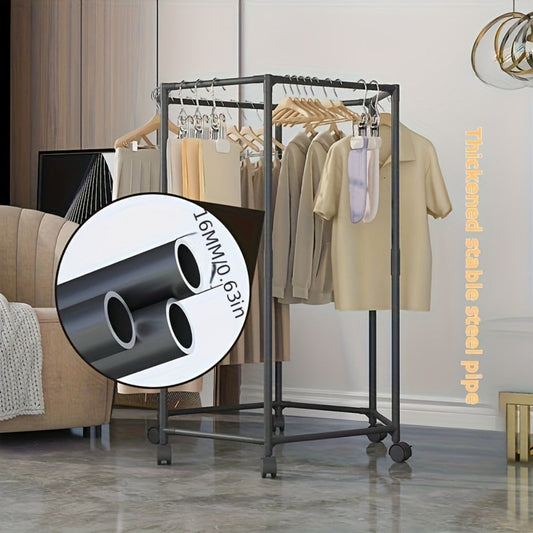 Rotating Clothes Rack Freestanding Vertical Clothing Hanging Rack Space Saving Laundry Rack with Mesh Bag Black White Rotatable Garment Rack for Small Apartment Bedroom Closet