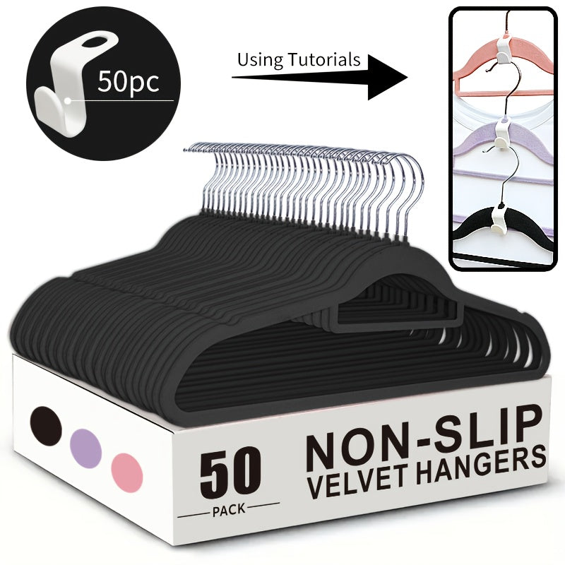Non-Slip Velvet Hangers with 360° Rotating Hook & Hanger Buckles – Space Saving Closet Organizer Set (50pcs or 20pcs)