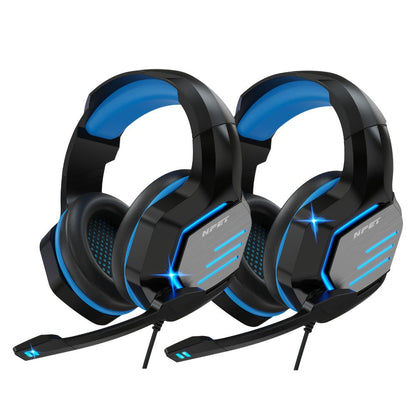 NPET Gaming Headset PS4 PS5 Xbox One PC Noise Cancelling Mic Stereo Over-Ear Headphones Blue LED Bass Surround Sound Soft Memory Earmuffs Wired 1-Pack 2-Pack Bundle