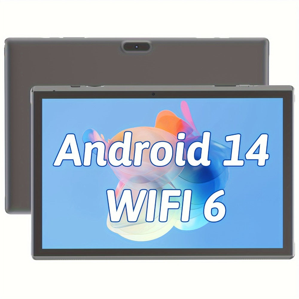 FHD Tablet 10 Inch Android 14 Wi-Fi 6, 6GB RAM 32GB ROM 6000mAh Long Battery, RK3326S Quad-Core Full HD IPS Touchscreen, 2MP+8MP Dual Camera Type-C G-Sensor, Long Battery Life Tablet for Work Entertainment Travel – Pink Grey