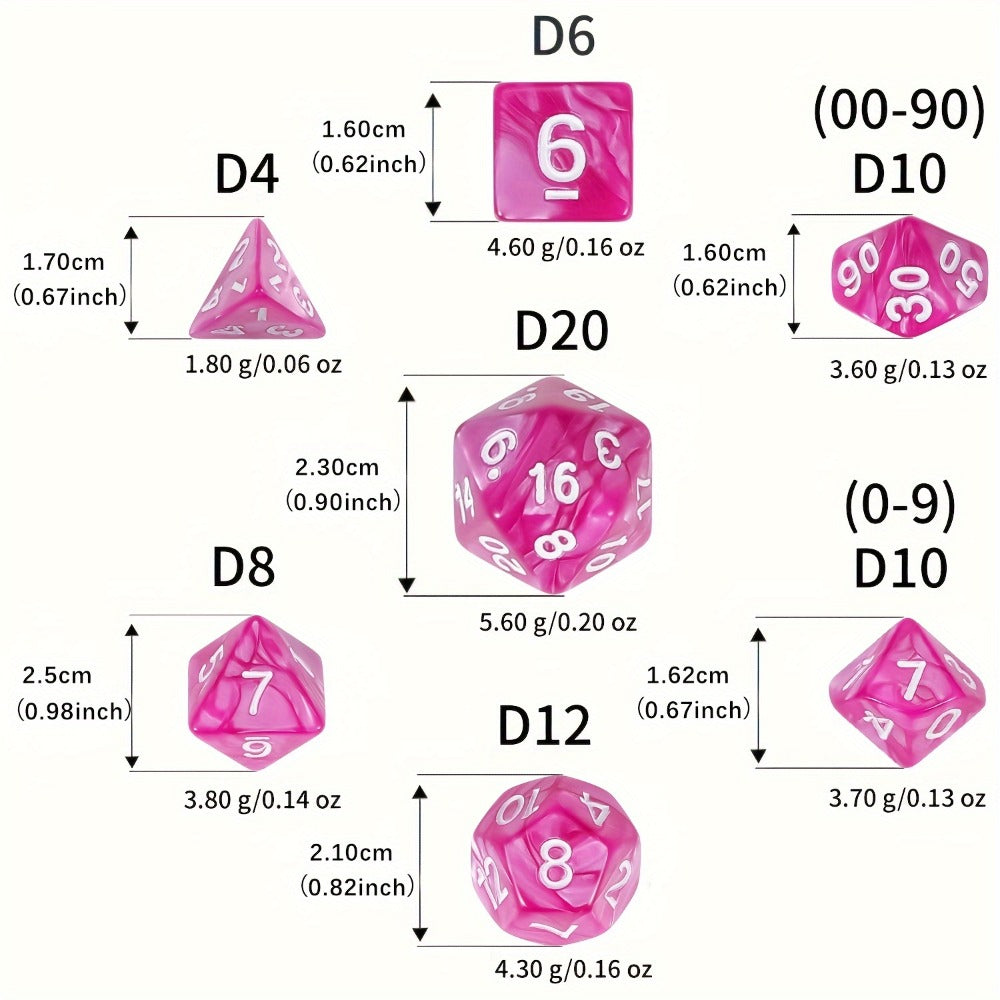 Fifteen-Set Polyhedral Dice Collection with 105 Pieces, Seven Die Shapes and Black Drawstring Storage Bag