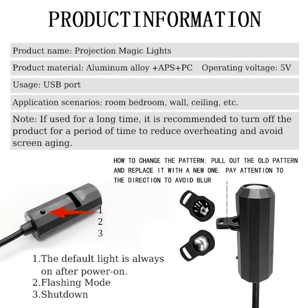 USB 5V Skull Projection LED Night Light with Flexible Lead, Touch Controls and Three Interchangeable Inserts