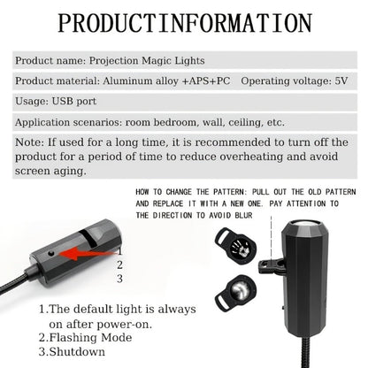 USB 5V Skull Projection LED Night Light with Flexible Lead, Touch Controls and Three Interchangeable Inserts