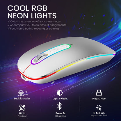 Slim Dual-Mode Wireless Mouse with Bluetooth 5.1, 2.4 GHz Receiver, RGB Lighting and Pink Finish