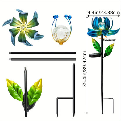 Solar Garden Light Rotating Windmill Flower with Color-Changing LED and Purple or Blue Options