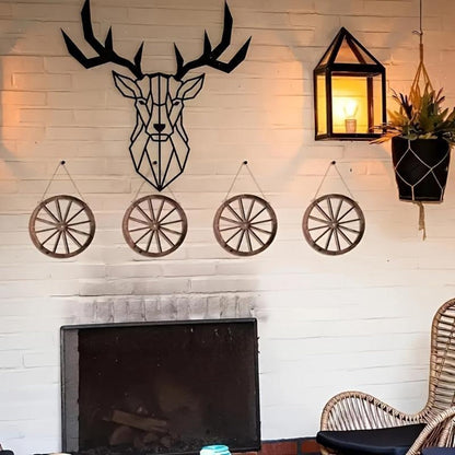Rustic Carriage Wheel Wall Decor, Two-Piece Artificial Wood Set with Brown Grain-Look Finish and Hanging Loops