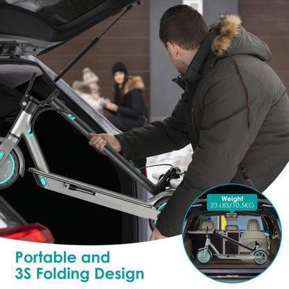 350W Foldable Electric Scooter for Adults 8.5 Inch Solid Tires 3-Speed LCD Display Dual Drum Brake EABS 15-20km Range 265 lb Capacity 32 lb Lightweight Urban Commuter E-Scooter