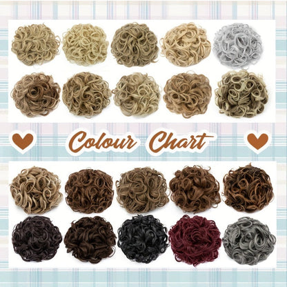 Six-Inch Curly Clip-In Hair Bun Extension with Comb and Scrunchie in Four Blended Color Options