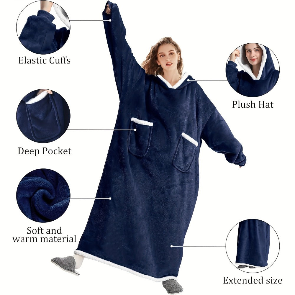 Wearable Blanket with Sleeves – Oversized Long Flannel Hoodie Sweatshirt Pullover for Women & Men, Giant TV Blanket, 2 Colors