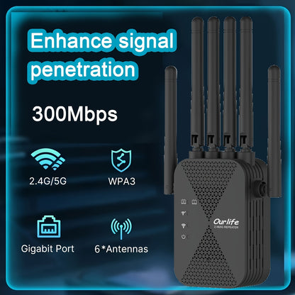 Wall-Piercing WiFi 6 Extender with 6 Antennas, Portable Wide Coverage Repeater, Stable Connection for Home Office Coffee Shop Co-Working Space, All Smart Routers Compatible, Multiple Editions