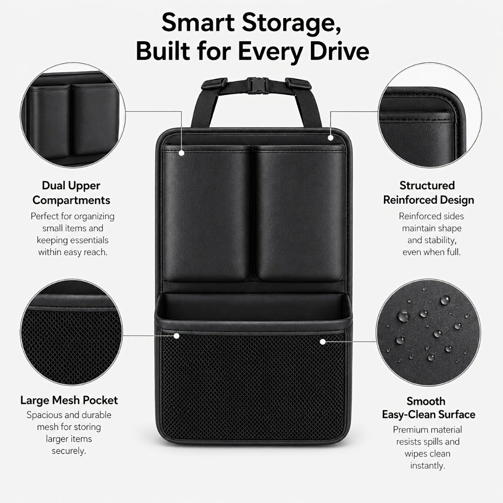 Car Trunk Organizer, Foldable PU Leather Multi-Pocket Bag with Bottle Slots, Adjustable Straps and 1- or 3-Piece Options