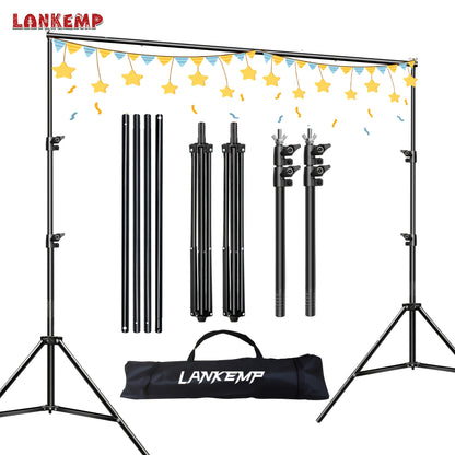 LANKEMP 6.6-Foot Square Photography Backdrop Stand Kit with Two Tripods, Four Crossbars, Clips and Carry Bag